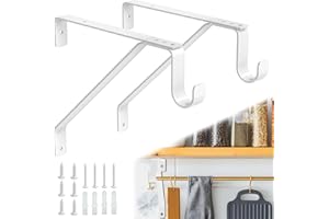 Pisman Adjustable Shelf Brackets,Closet Rod Holders Heavy Duty for Closet Storage, Laundry Room Storage White 2PCS (White, 2)