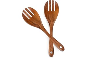 Teak Wood Sporks 10.2-Inch Pack of 2, Teak Wooden Salad Forks with Ergonomical Handles, Salad Fork for Cooking, Wooden Spork 