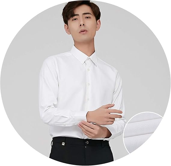 Amazon シャツメンズ長袖ビジネスカジュアルスリム韓国の服 男性の白いシャツ ４２ ホワイトダークストライプ1dc 01 服 ファッション小物 通販