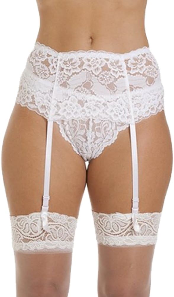 Cszxx Women's 4-Strap Wide Lace Suspender Belt Garter Belt