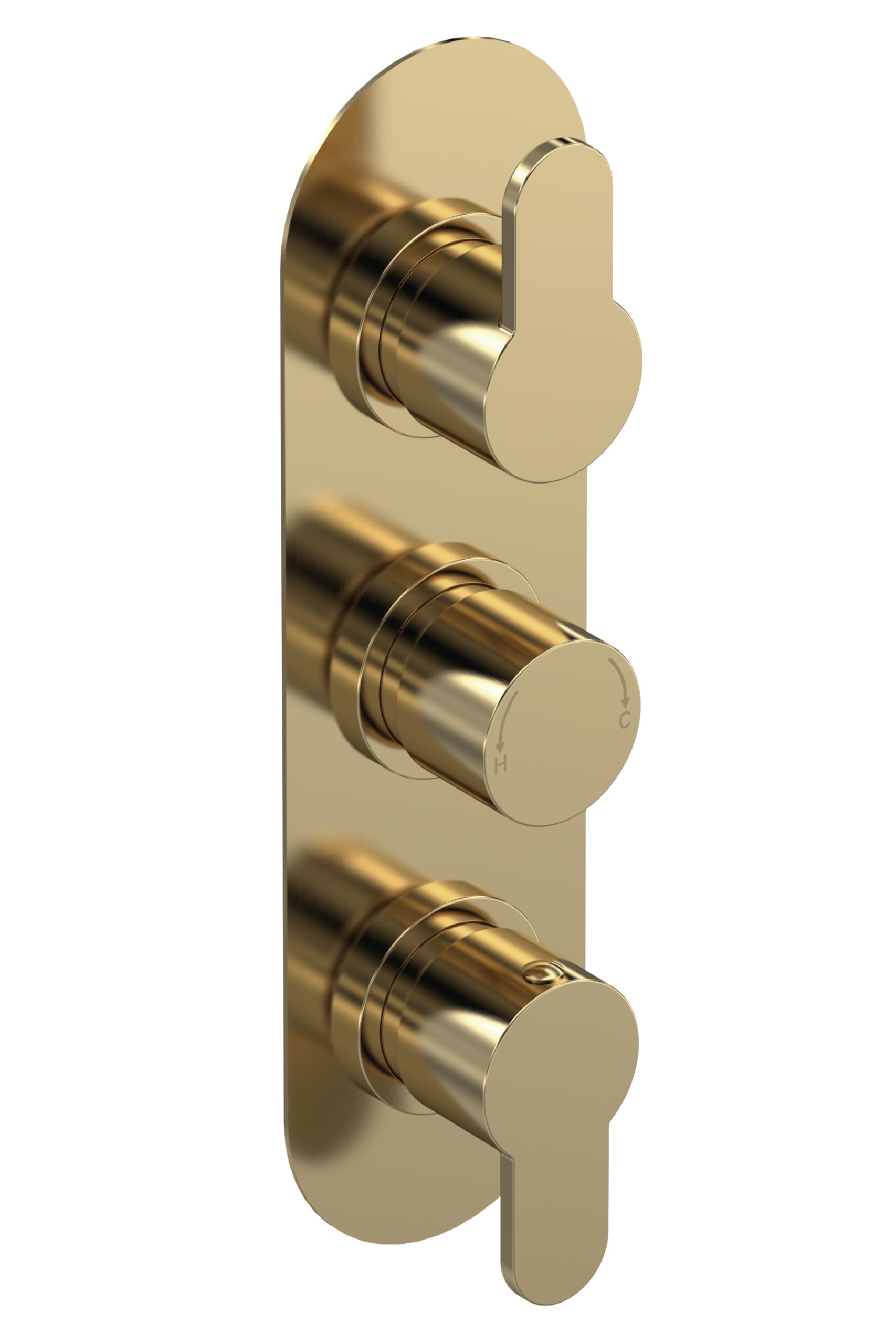 nuie ARV8TR03 Arvan Modern Bathroom Concealed Round Triple Thermostatic Shower Valve with Diverter, 280mm, Brushed Brass
