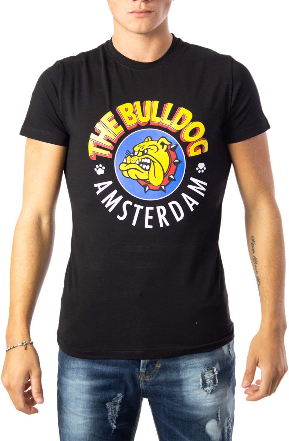 The Bulldog Amsterdam Man T-Shirt bielastico g/c m/m con Stampa tbda570 l Black