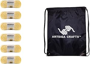 Bernat Knitting Yarn Handicrafter Cotton Solids Pale Yellow 6-Skein (Same Dyelot) 162101-1030 Bundle with 1 Artsiga Crafts Project Bag