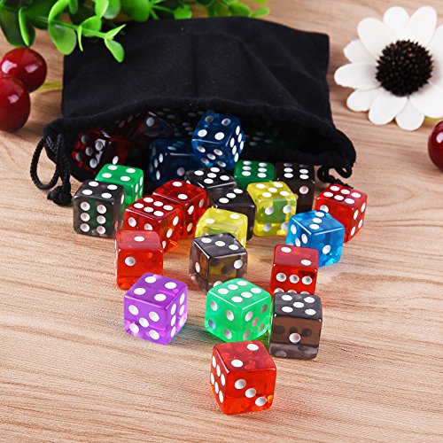 AUSTOR 50 Pieces Game Dice Set (Free Pouch), 5 Translucent Colors Square Corner Dice for Tenzi, Farkle, Yahtzee, Bunco or Teaching Math