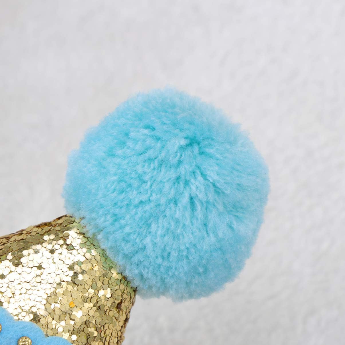 Glitter Sparkle 1St Birthday Cone Hat with Adjustable Headband for Baby Party Supplies - Blue Pom Pom Party Hat for Kids - Image 3