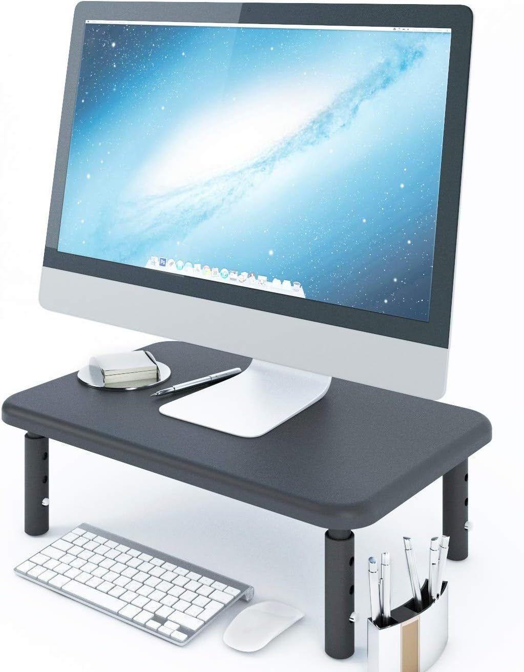 Adjustable Riser For Computer Monitor 2-Pack Adjustable Height Monitor Stand Riser with Sturdy Steel Legs and ...