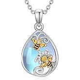 Qyvit Butterfly/Dragonfly/Bee 925 Sterling Silver Moonstone Necklace Jewelry Gifts for Women