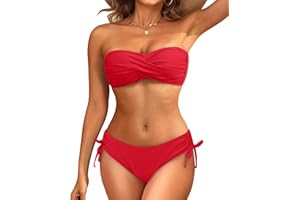 TEMPT ME Women's Strapless Bandeau Bikini Set - Twist Front Two Piece Swimsuit Top with Side Tie Bathing Suit Bottom
