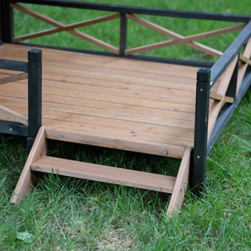 Large Dog House Lodge with Porch Deck Kennels Crates Solid Fir Wood Spacious Deck for Sunny Nap
