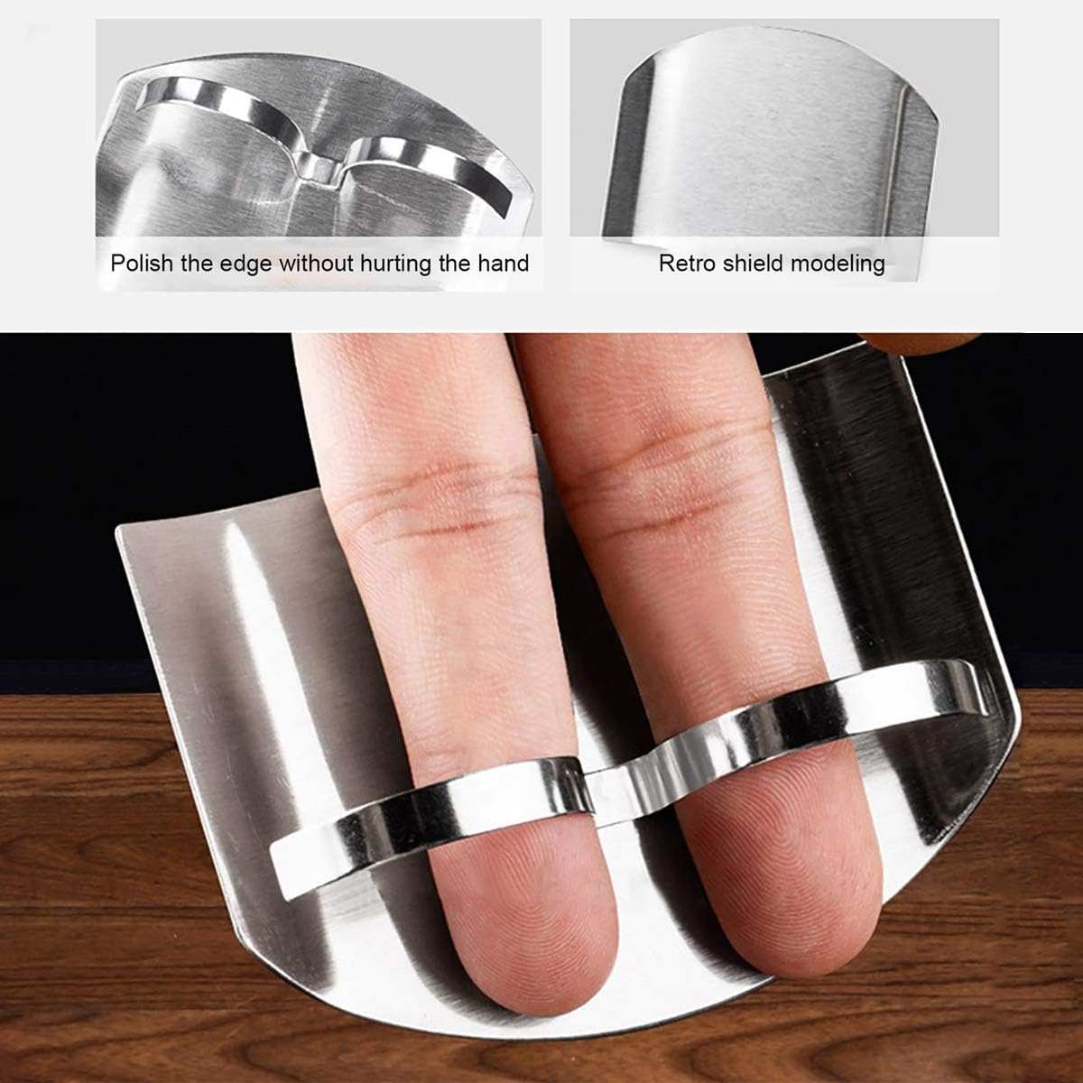 Alanfox 2pcs Stainless Steel Double Finger Guards for Cutting Knife Cutting Protector Kitchen Tool Guard Finger Protector Avoid Hurting When Slicing and Chopping (Double finger): Kitchen & Dining