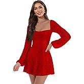 Cozcy Women's Square Neck Long Sleeve Homecoming Dresses Short Sequin Fall Cocktail Party Gown