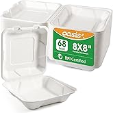 OasisSN 𝟴𝘅𝟴", 𝟲𝟴-𝗣𝗮𝗰𝗸 Disposable Clamshell Take Out Food Containers, Biodegradable Paper To Go Boxes for Burgers, Sandwiches, Fries & More (White)