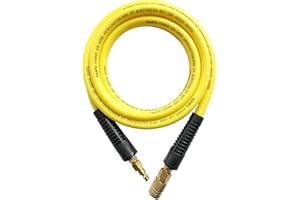SANFU Hybrid PVC/Rubber Lead-in Air Hose 3/8”ID x 10ft, 300PSI Durable, Lightweight, with 1/4” Industrial Quick Brass Coupler and Plug, Bend Restrictors, Yellow