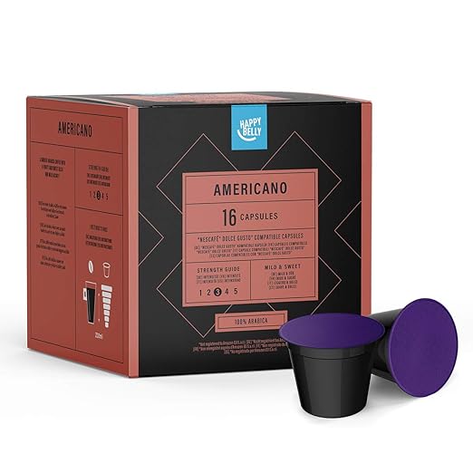 Amazon-Marke: Happy Belly Americano Kaffeekapseln kompatibel mit NESCAFÉ* DOLCE GUSTO*, UTZ, 3x16 Kapseln (48 Portionen)
