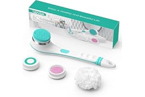 VOYOR Electric Body Brush Back Scrubber for Shower Rechargeable Exfoliating Bath Brush Powered Shower Brush with Non-Slip Long Handle Deep Cleansing, Exfoliation, Massaging Spin Brush BC100 (Blue)