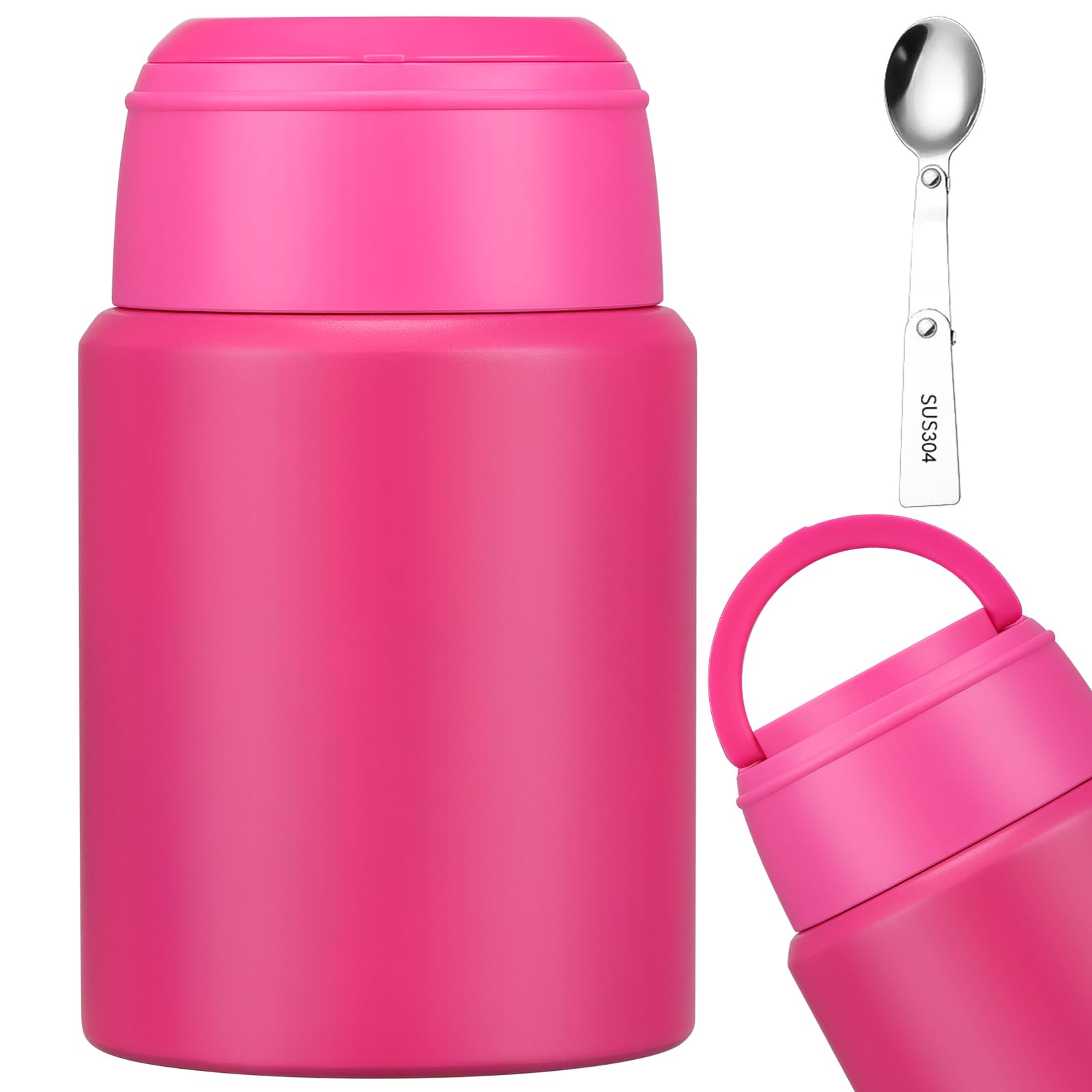 Photo 1 of Aimsnk 17oz Soup Thermo for Hot Food Kids Insulated Food Jar,Thermo Hot Food Lunch Container, Width Mouth Stainless Steel Lunch Box for Kids with Handle Folding Spoon(Rose Red-Pure)