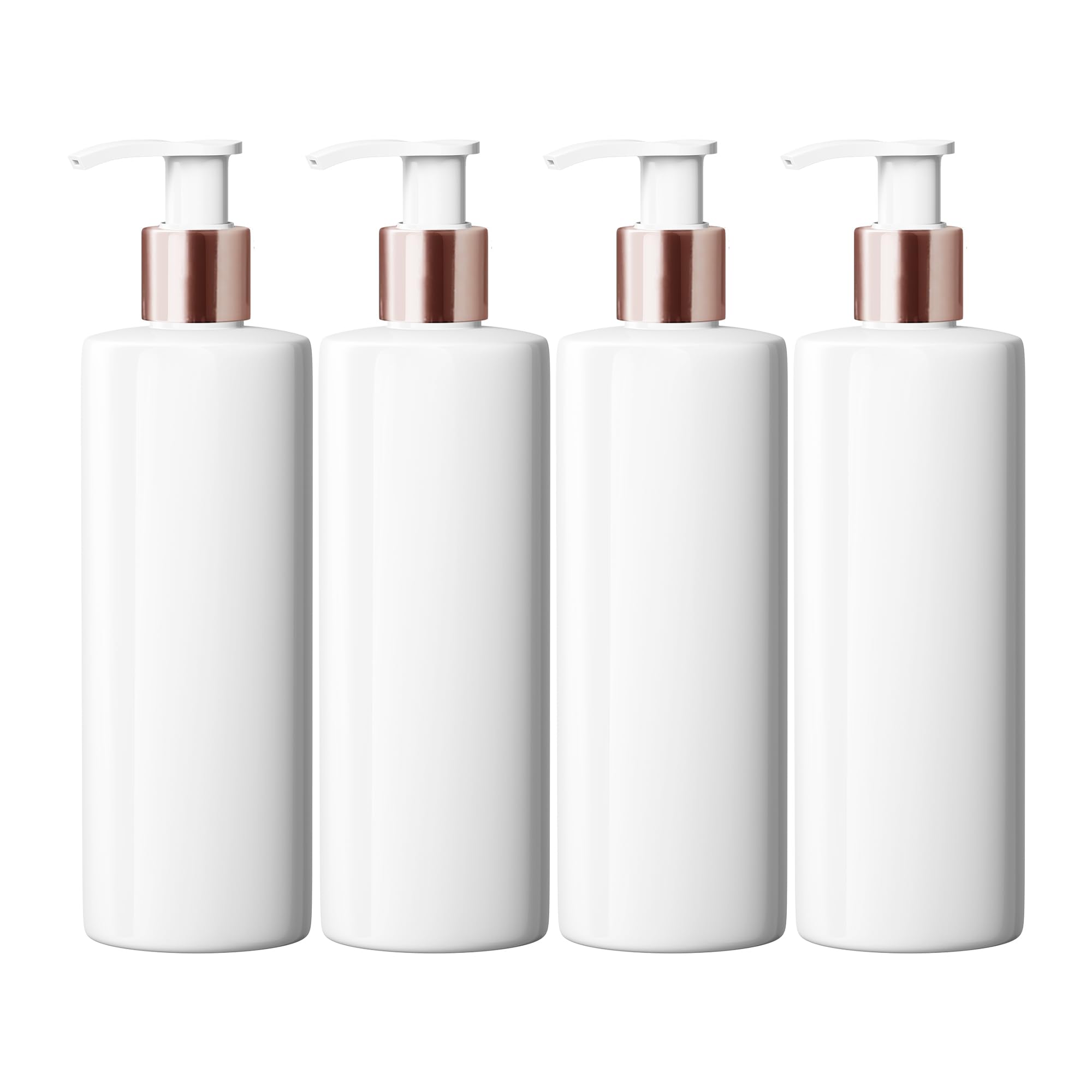 Mrs Hinch Customisable DIY Refillable 500ml PET Plastic Lotion Pump Bottle - White, Rose Gold Lids (4)
