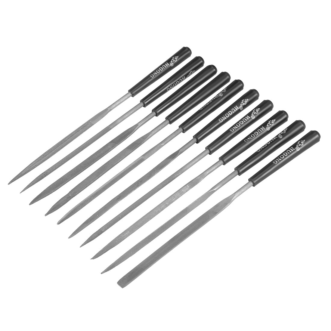 Sourcingmap 10Pcs Smooth Cut Steel Needle File Set with Plastic Handle, 3mm x 140mm