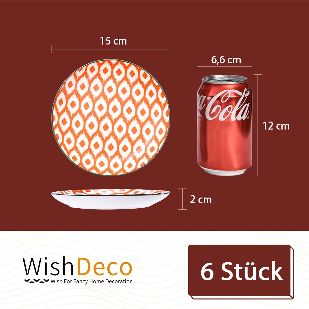 WishDeco Kuchenteller 6er Set, Kleine Dessertteller 15cm, Porzellan Salatteller, Bunte Frühstücksteller, Mini Speiseteller für Pasta, Obst, Brot 3