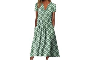 ATTINE Summer Dresses for Women 2023 V-Neck Buttons Long Dress with Pocket Short Sleeve Floral Sundress Holiday Beach Dress