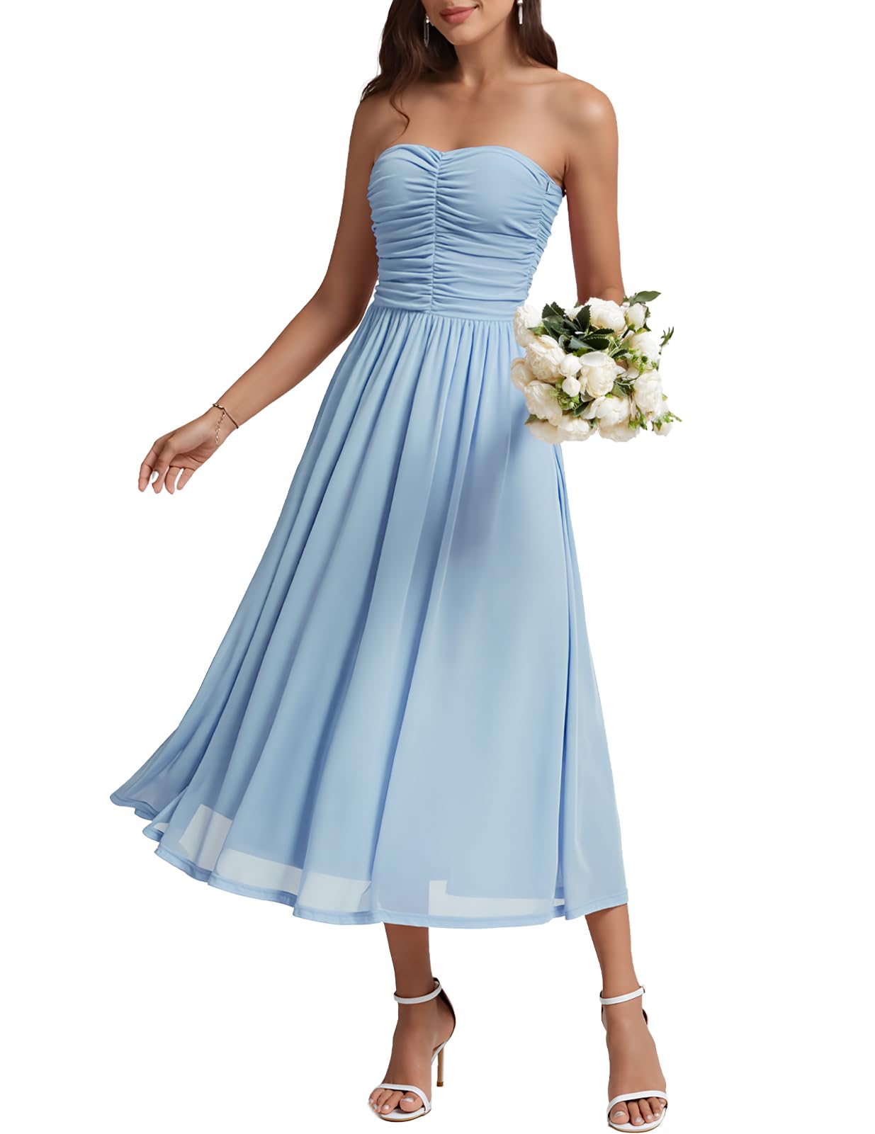Photo 1 of DRESSTELLS Women's Cocktail Dresses, Long Off Shoulder Ruched Formal Wedding Guest Flowy Summer Bridesmaid Party Prom Dress 2025 Blue 2XL