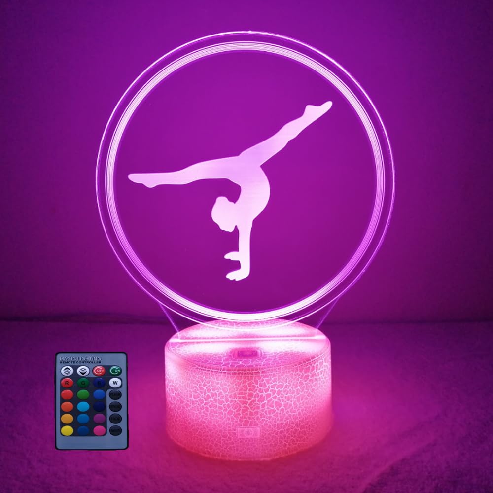 HPBN8 Ltd 3D Artistic Gymnastics Night Light Lamp 7/16 Color Change LED Lamp USB Powered Remote Control Decorations Valentines Birthday Room Decoration