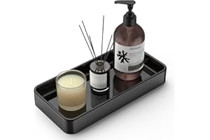 Gurygo 8" Ceramic Kitchen Soap Tray - Small Rectangular Vanity Tray for Bathroom - Countertop and Vanity Tray - Comestic Holder Bathtub Organizer - Bathroom Tray, (Black, Set/1)