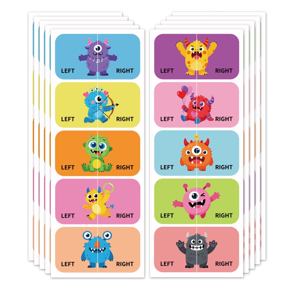 Peacoblue Shoes Stickers for Shoes Learning Left Right, Cute Little Monster 100pcs(50 Pairs) Self-Adhesive Shoes Stickers Labels Decals to Help Put Shoes On — image 1