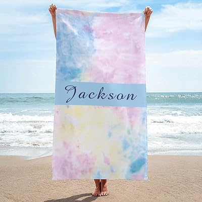 Custom Personalized Beach Towel - Tie Dye Design With Name, Edge-to-Edge Print, Adult Size - View #2