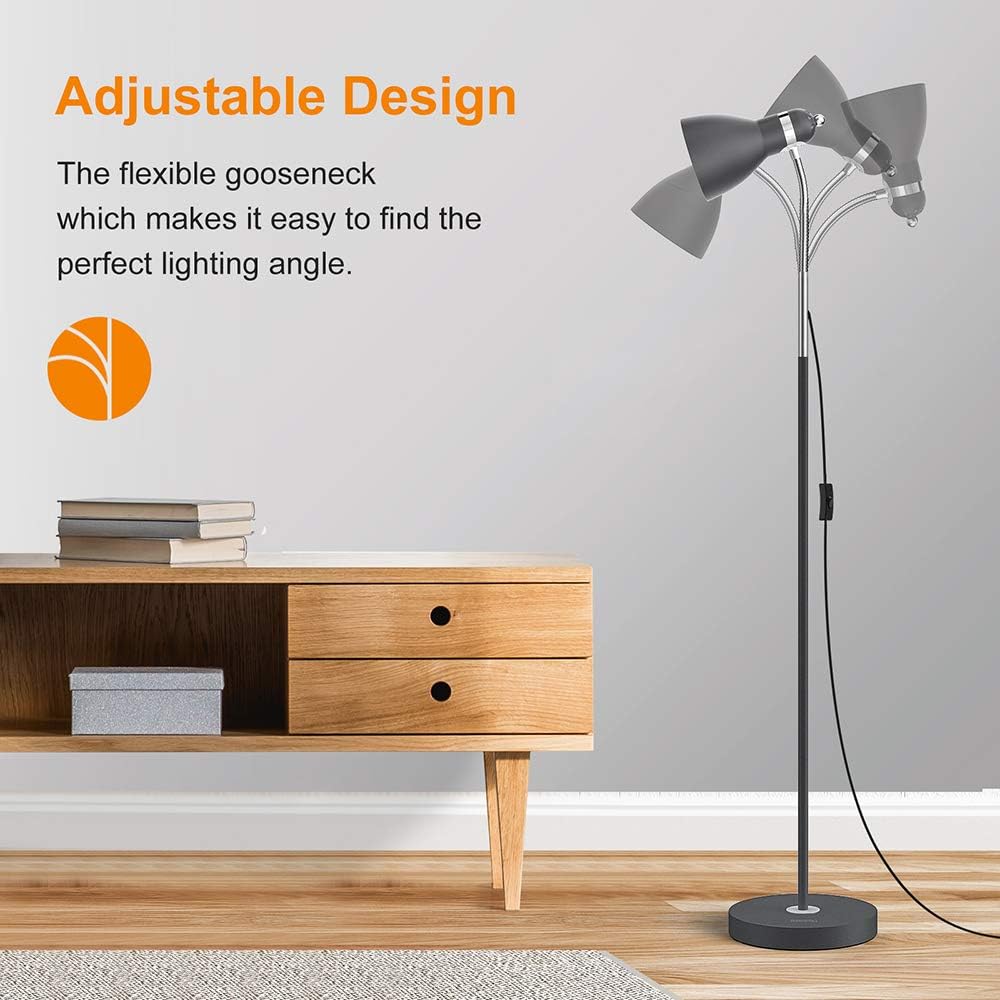 LEPOWER Metal Floor Lamp, Adjustable Goose Neck Standing Lamp with Heavy Metal Based, Torchiere Light for Living Room, Bedroom, Study Room and Office - - 