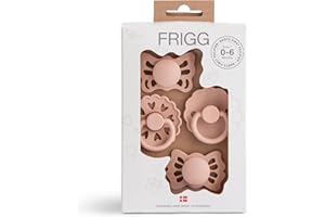 FRIGG Baby's First Pacifier​ Set | Floral Heart 4-Pack | Made in Denmark | BPA-Free (Blush, 0-6 Months)