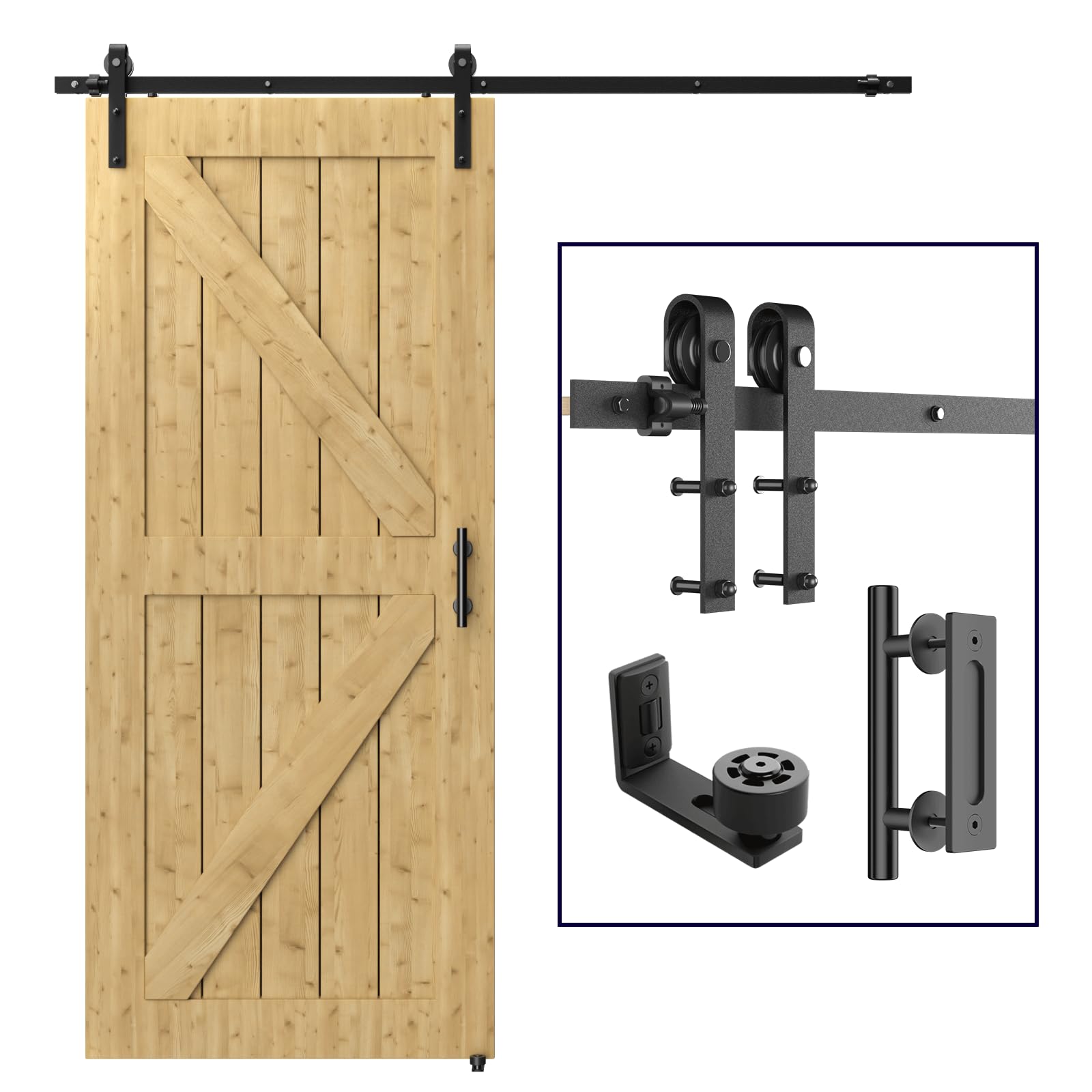 LTIYITL 6FT/183CM Sliding Door Hardware Heavy Duty Barn Door Sliding Kit Full Set Contains Door Handle and Floor Guide