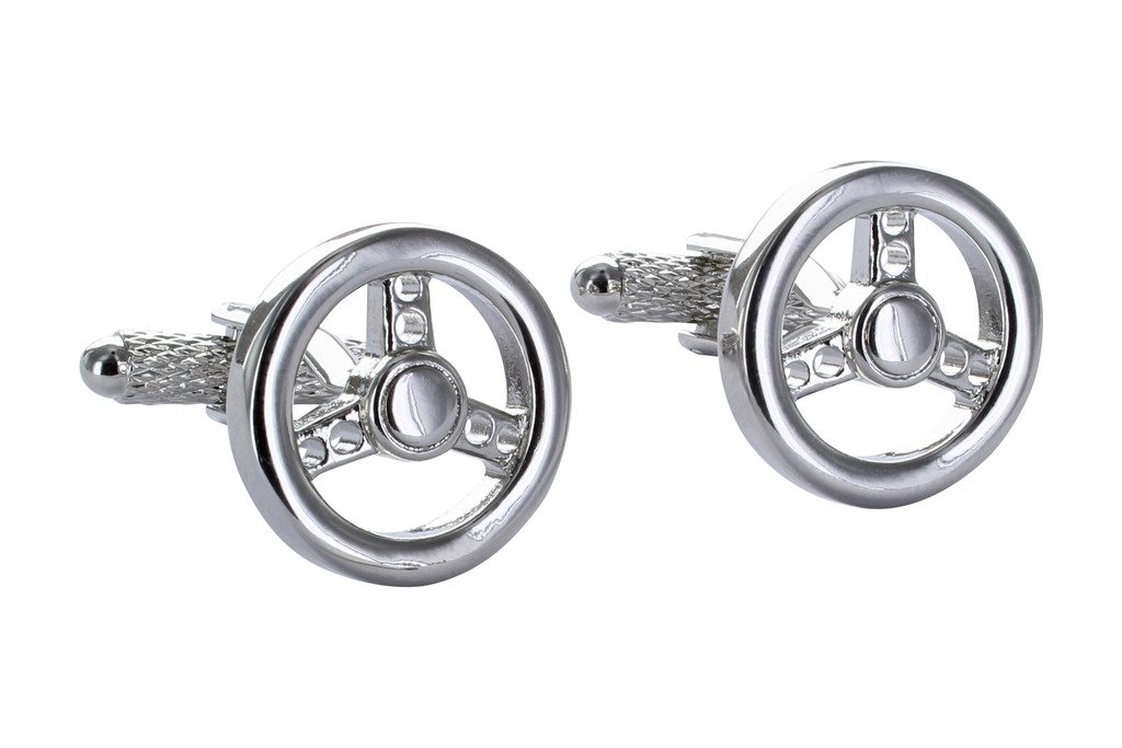 Car Steering Wheel Cufflinks for Men Presented In Onyx Art London Cufflink Gift Box