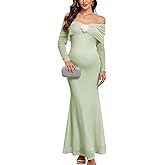AISWI Maternity Off The Shoulder Mermaid Maxi Dress Mesh Bodycon Pregnancy Dresses Baby Shower Photoshoot with Floral