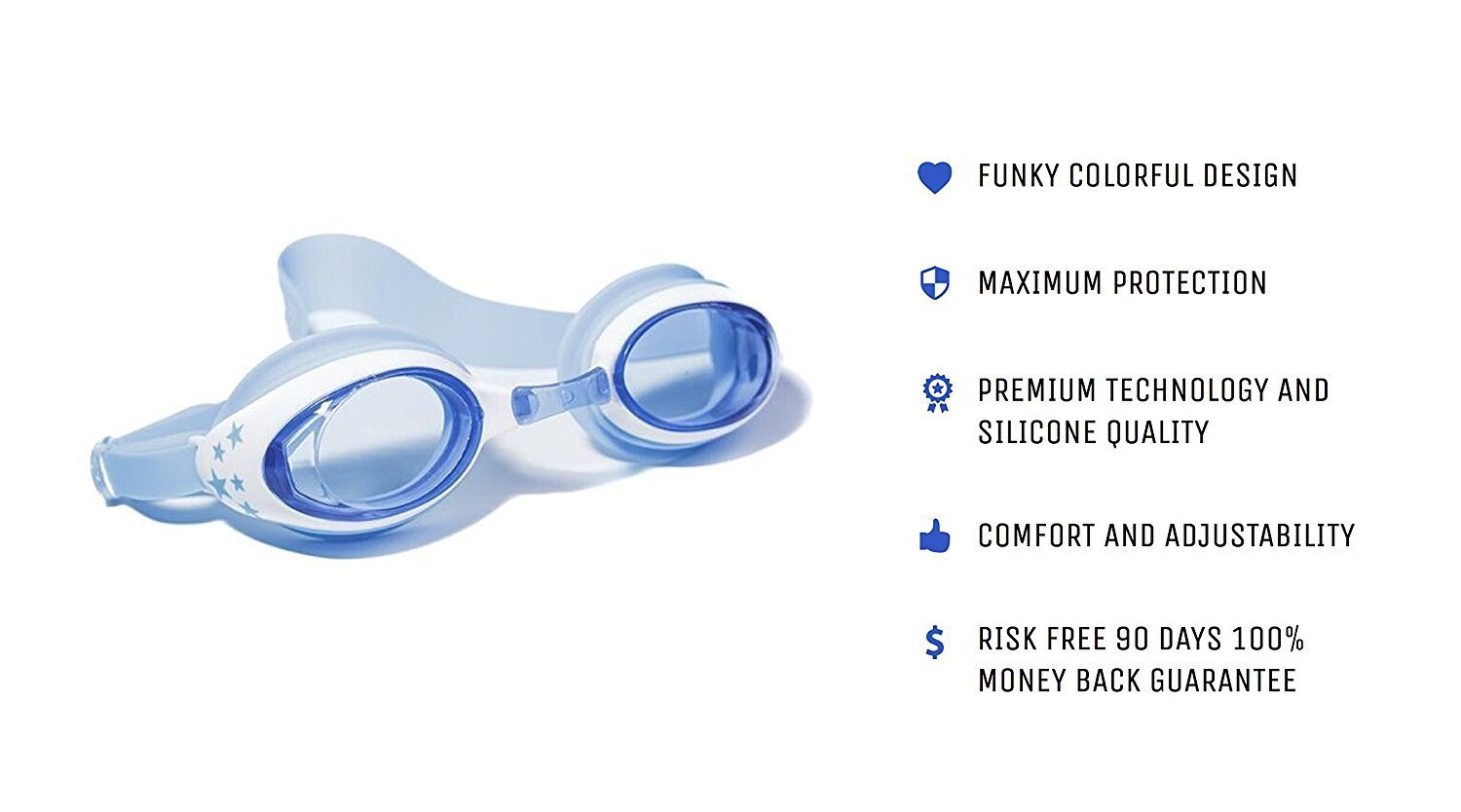 AmeiTech Kids Swim Cap,Cute Design Kids Fun Silicone Swim Caps - Swim Goggles with Nose Clip and Ear Plugs for Boys and Girls - Blue