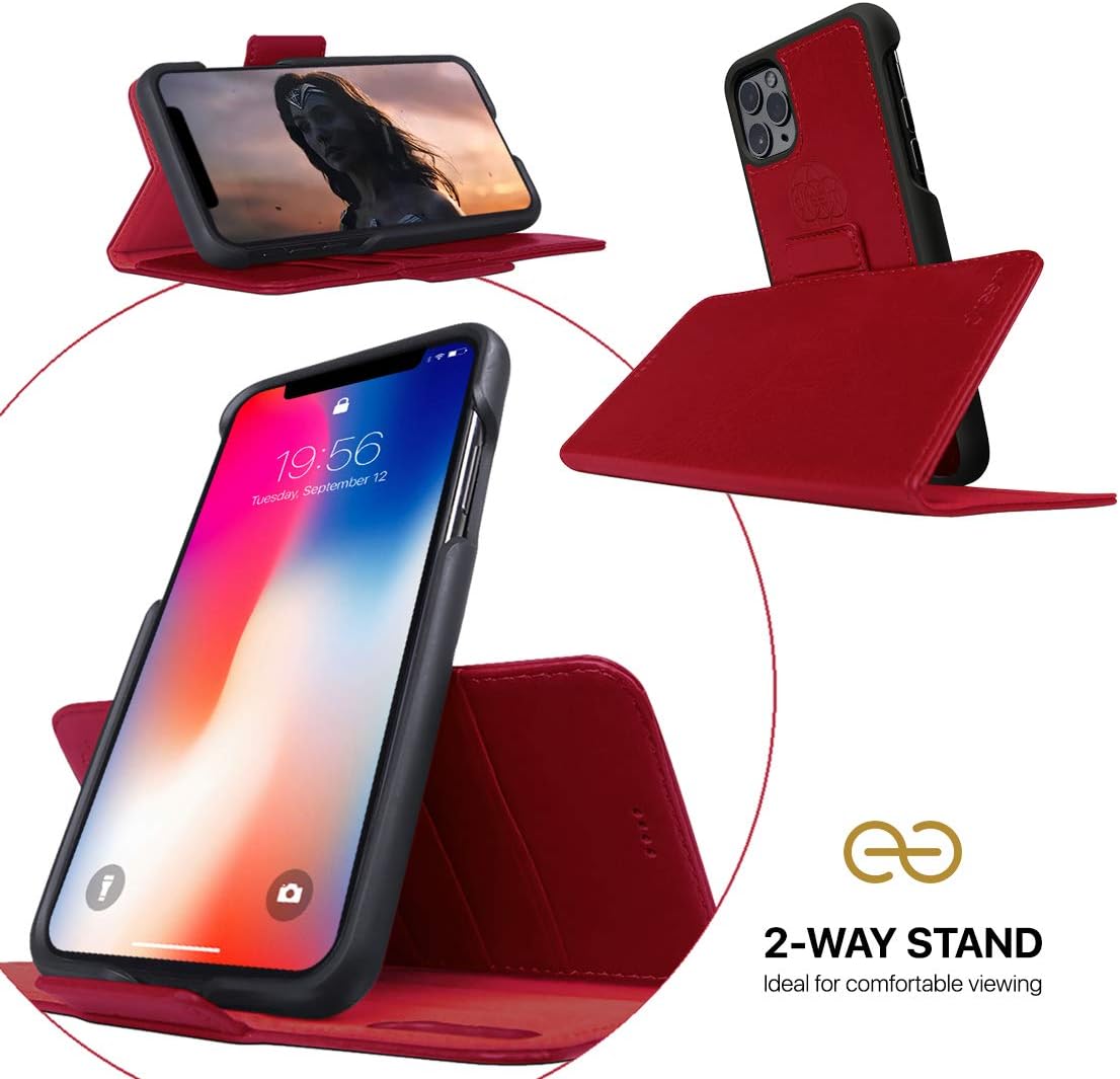 dreem Fibonacci 2-in-1 Wallet-Case for Apple iPhone 11 Pro - Luxury Vegan Leather, Magnetic Detachable Shockproof Phone Case, RFID Card Protection, 2-Way Flip Stand - Red - Image 4