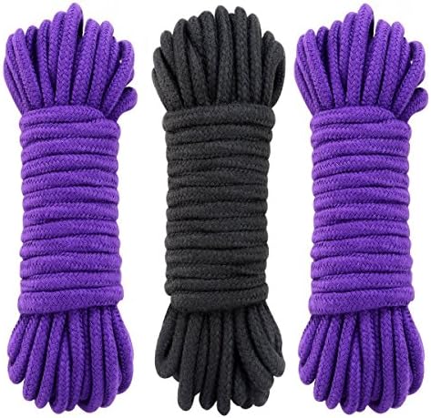 32 feet (10m) All Purpose Soft Cotton Rope, Soft and durable, Pack of 3 (Purple Black Purple)