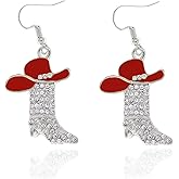 Rhinestone Western Earrings Western Enamel Cowgirl Cowboy Hat Boots Earrings Sparkly Hat Boot Drop Dangle Earring Rodeo Country Concert Outfits Jewelry Accessories