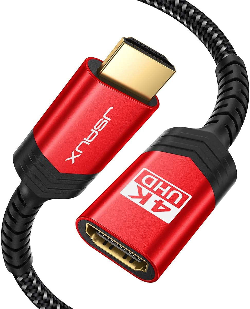 JSAUX HDMI Extension Cable, 1M 4K@60Hz HDR High Speed HDMI 2.0 Extender HDMI Male to Female Lead Support 3D, 18Gbps, ARC, Ethernet Compatible for TV Stick, Roku Fire Stick, Blu-Ray, PS3/PS4 - Red — image 1