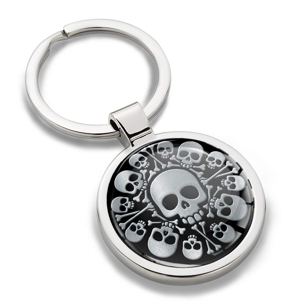 Biomar Labs Stainless Steel Metal Keychains With Multiple Unique Designs Durable Premium Accessory Car House Keys Backpack Gift Travel Souvenir Elegant (Skull KK 276)