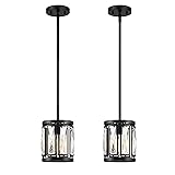 Crystal Pendant Lighting Fixture Matte Black Drum