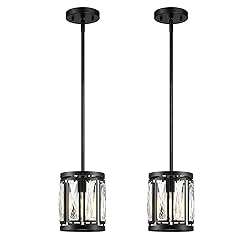 Crystal Pendant Lighting Fixture Matte Black Drum