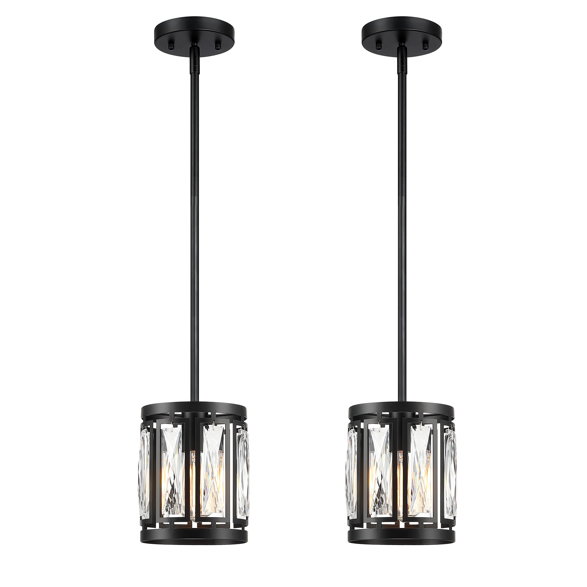 Crystal Pendant Lighting Fixture Matte Black Drum