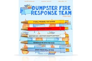 Moonlight Makers - Set of 5 Ballpoint Pens Black Ink- Engraved Funny Pens for Adults - Dumpster Fire Response Team Adult Gifts - Ideal Desk Decor for Work & Office Desk - Cute Packaging, Handy Clips