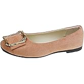 Women's Metal Decor Square Toe Flats Slip on Dress Flat Shoes Suede Comfort Lightweight Ballet Shoe for Business Casual Wear to Work