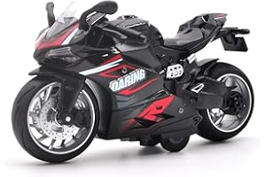 MING YING 66 Pull Back Motorcycle Model - 1:12 Scale Toy Motorcycle,Motorcycle Toy with Light and Music Gift for Children Boys and Girls (Black)