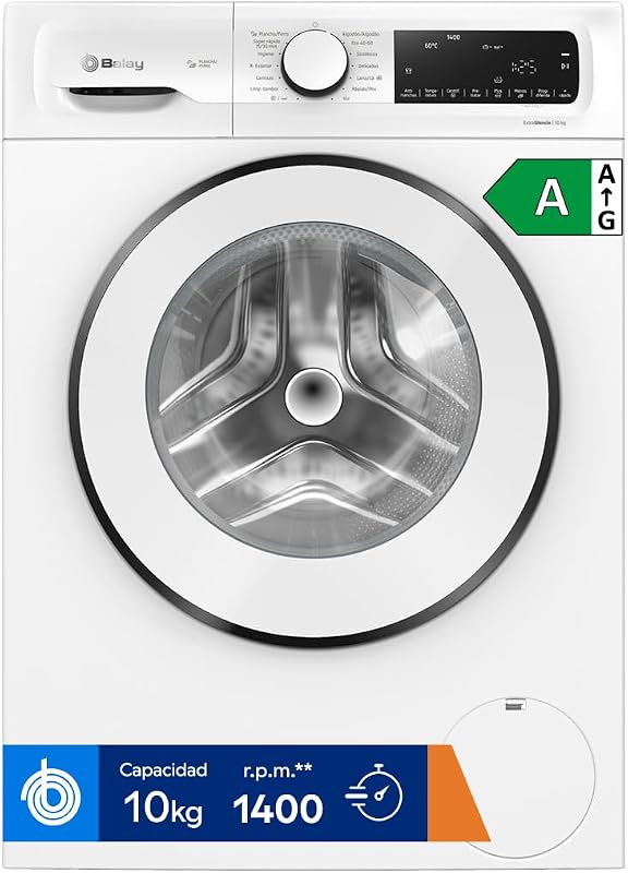 – Lavadora, Libre Instalación, 10 kg, Programa Plancha, Programa Superrápido 15/30 min., Silenciosa, Blanco, 3TS3107BD