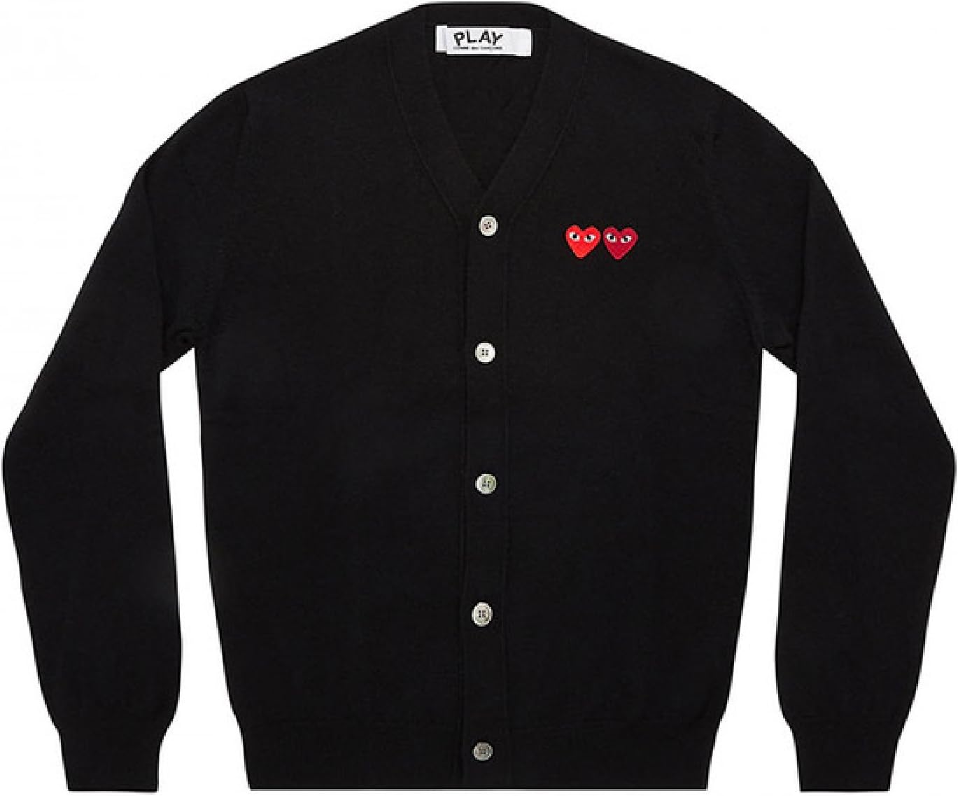 CDG play 16 years of new heart double heart cardigan sweater men and women models (Male S, Black)