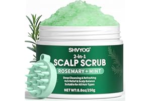 SHVYOG Scalp Scrub, Rosemary Exfoliator Scrub with Peppermint & Sea Salt, Anti-Dandruff Detox Clarifying Exfoliator Shampoo for Deep Scalp Cleanse with Scalp Massager