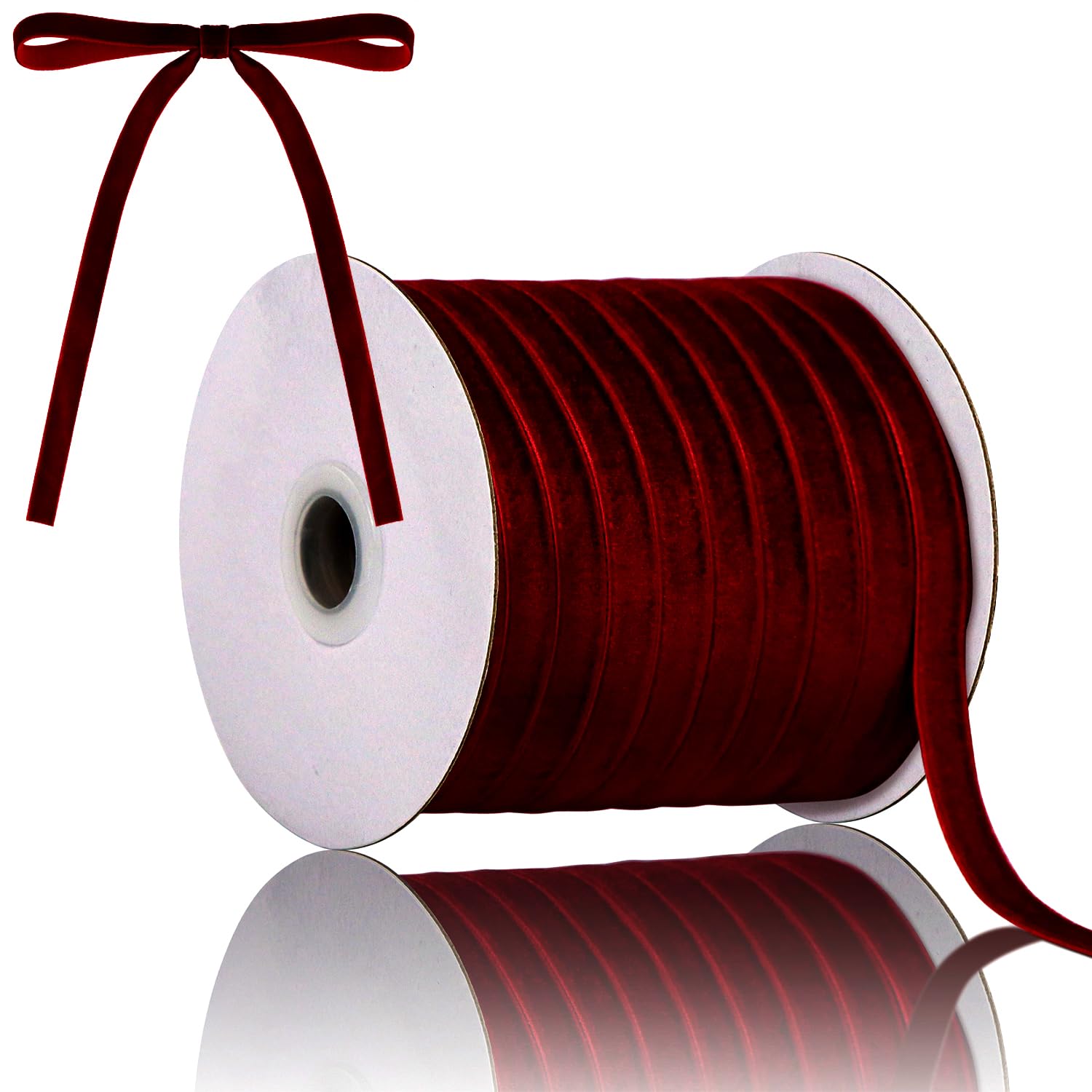 Vintage Velvet Ribbon, 1cm Wide, 50 Yard Roll, Single Face, Perfect for Gift Wrapping, Bows, Christmas Wreaths, Garlands, Floral Bouquets, DIY Crafts (Wine Red)